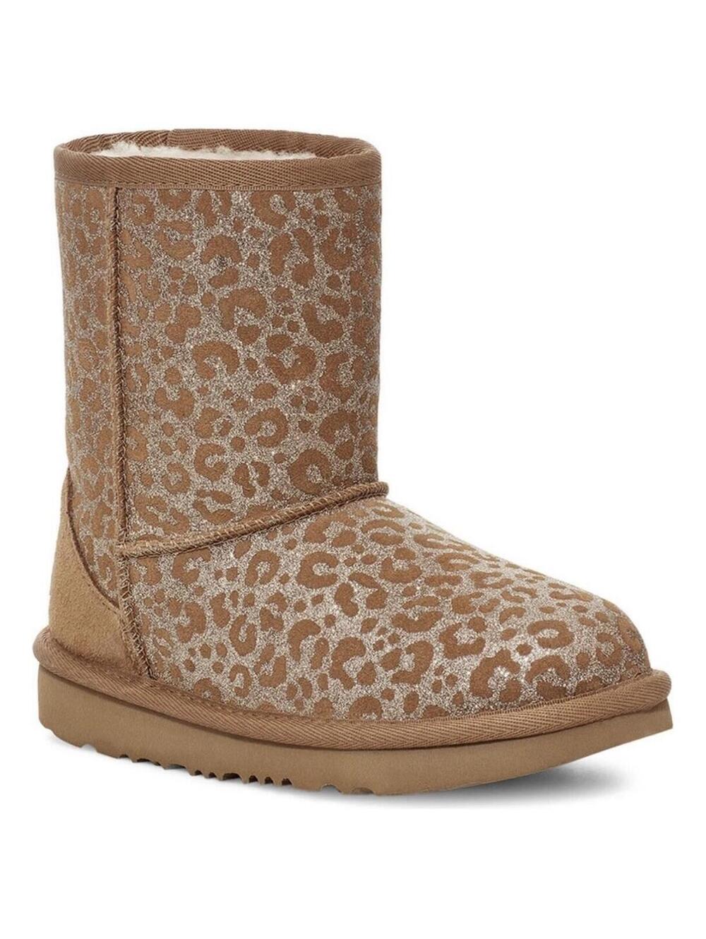 NEW Ugg Girls Classic ll Glitter Leopard Boots Chestnut Suede Fur size 5 - Picture 2 of 5